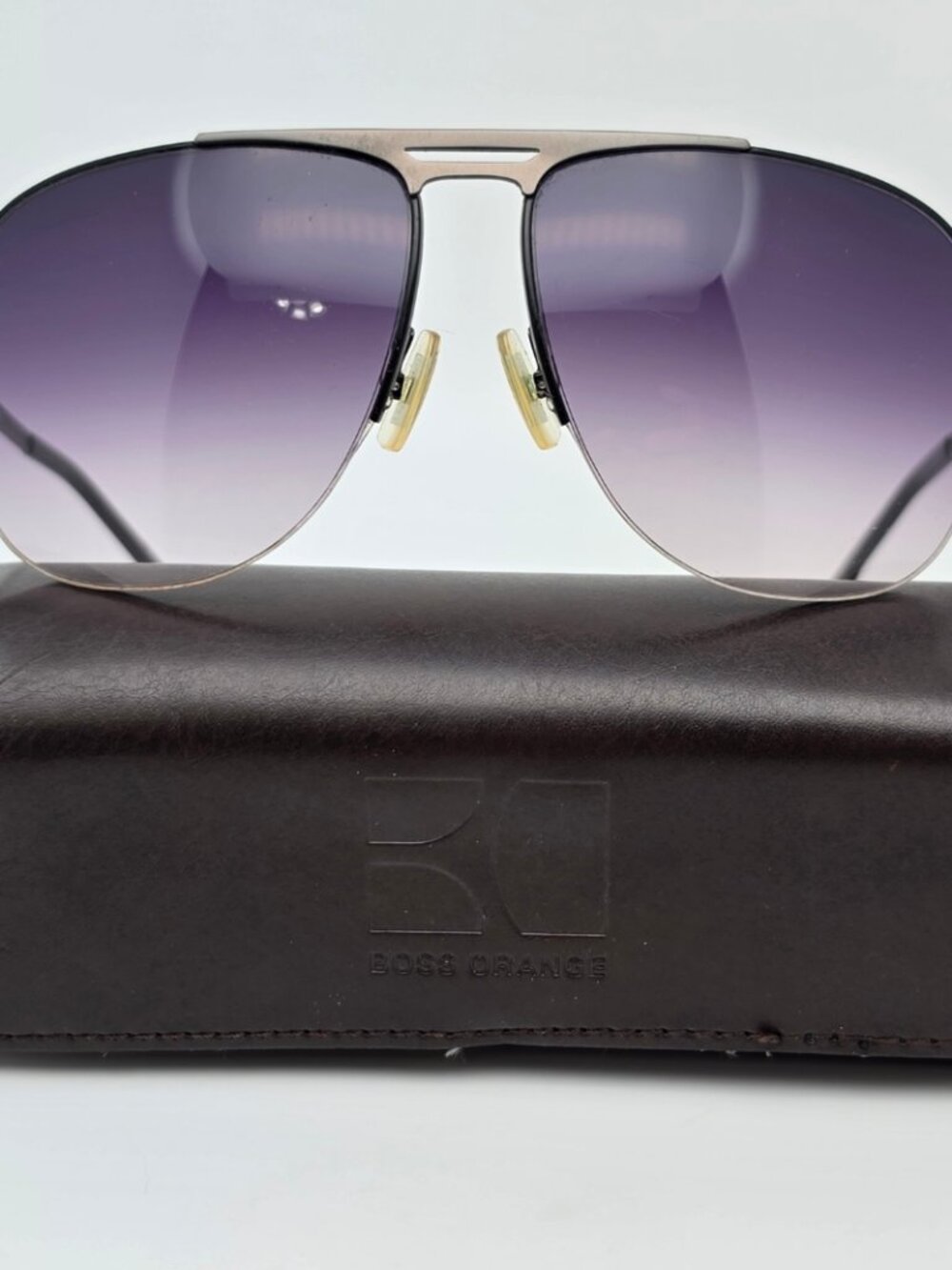 Hugo Boss Orange BO 0065/S Gunmetal Frame Black Lens Rimless Aviator Sunglasses